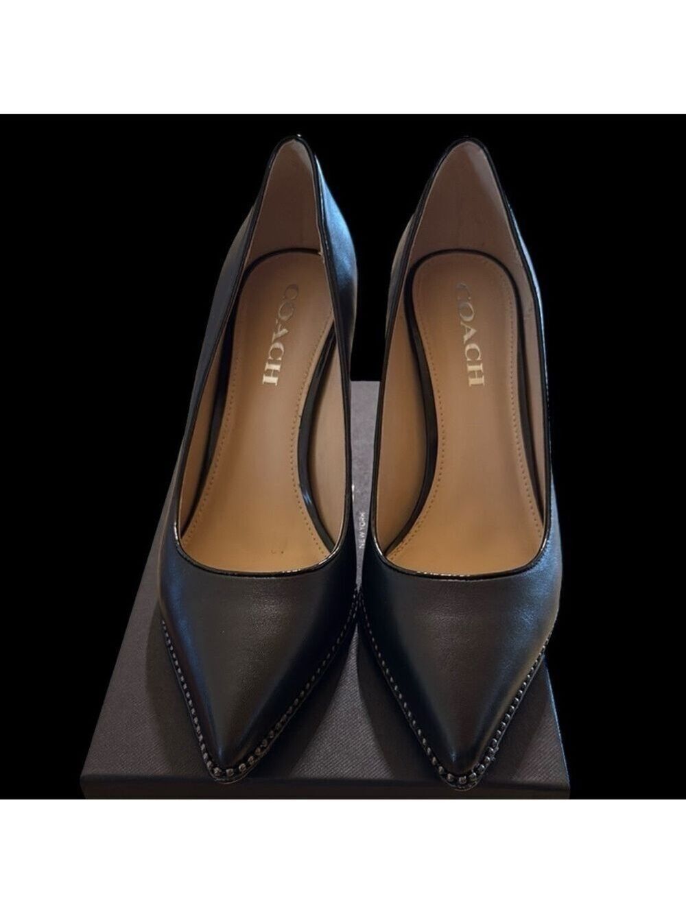 Coach Vonna Matte Box/Calf Black/Black Heels with Elegant Detailing.
